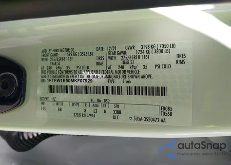 2021 Ford F150 Supercrew из США, поврежденный, VIN 1FTFW1E50MKF07929